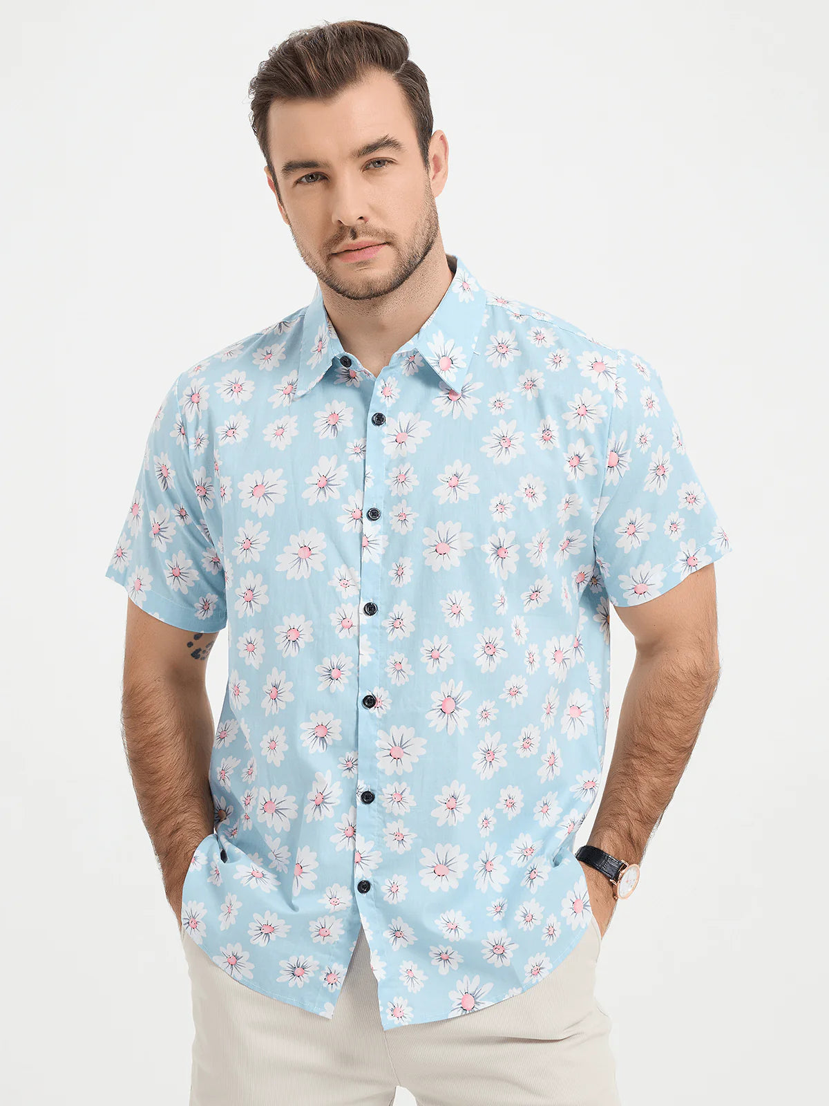 Tropical Floral Daisy Print Hawaiian Shirt