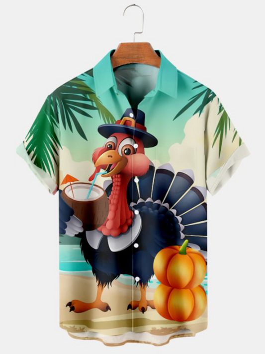 Turkey Aloha Print Hawaiian Short Sleeve Shirt