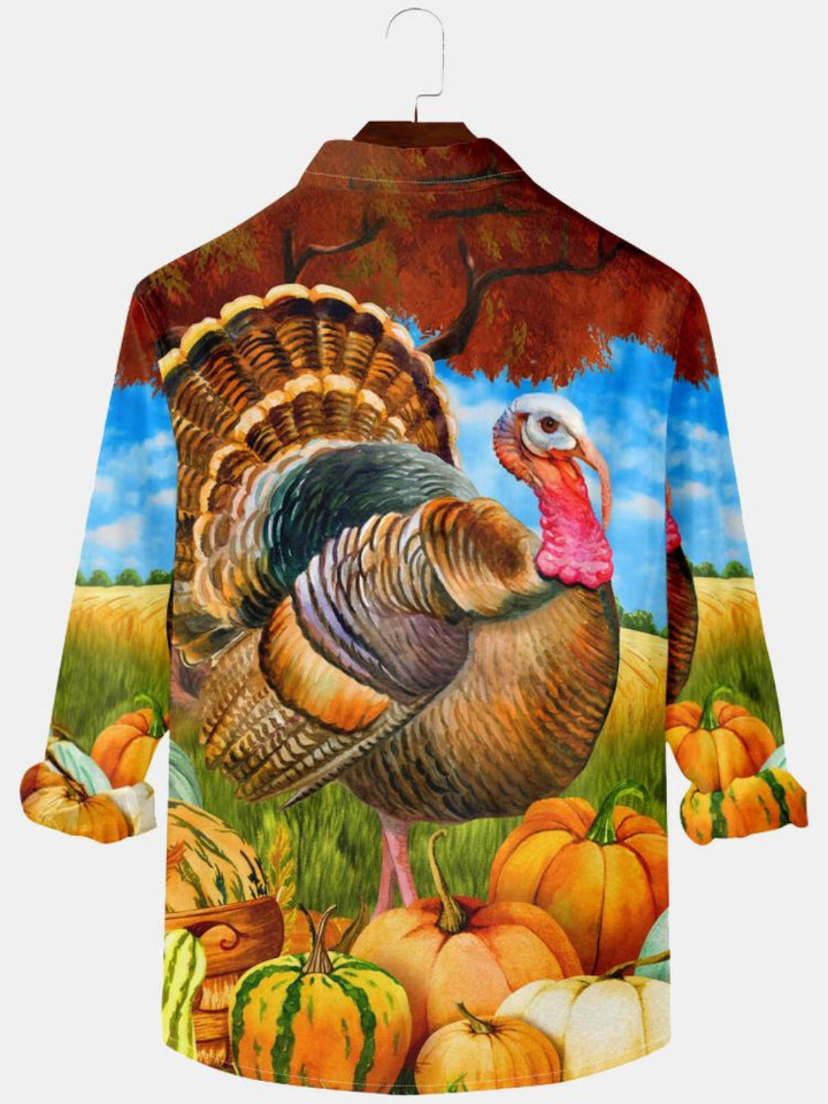 Turkey And Pumpkin Printed Long Sleeve Shirt