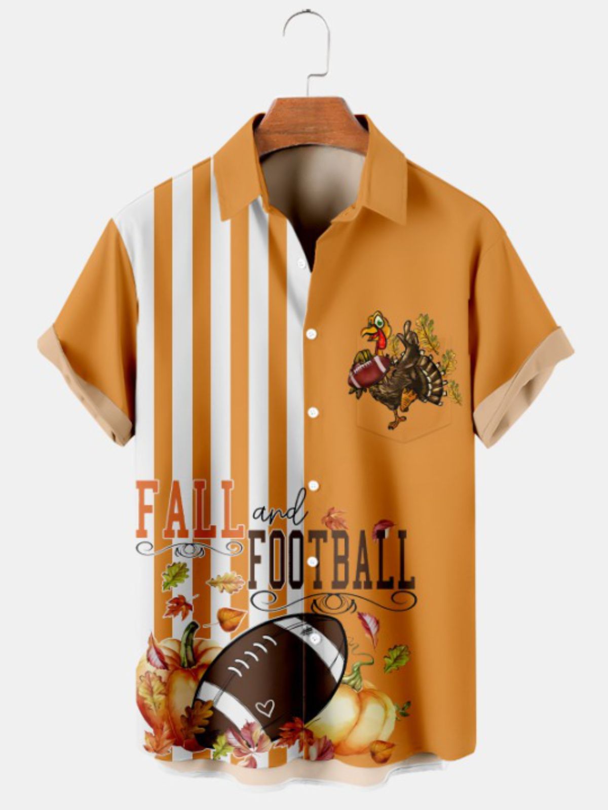 Turkey Football Print Casual Short Sleeve Shirt