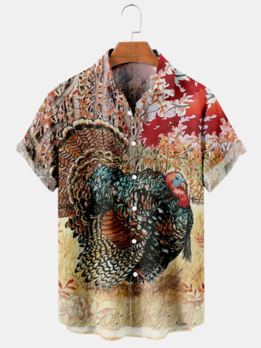 Turkey Print Casual Short Sleeve Shirt