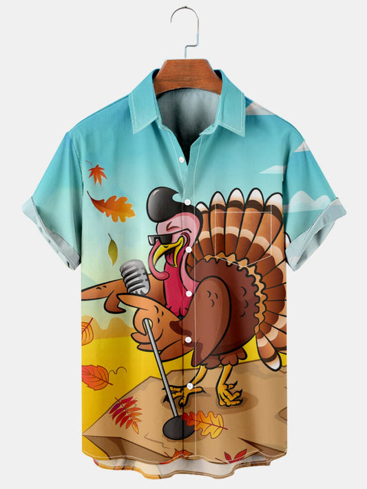 Turkey Singing Printed Short Sleeve Shirt