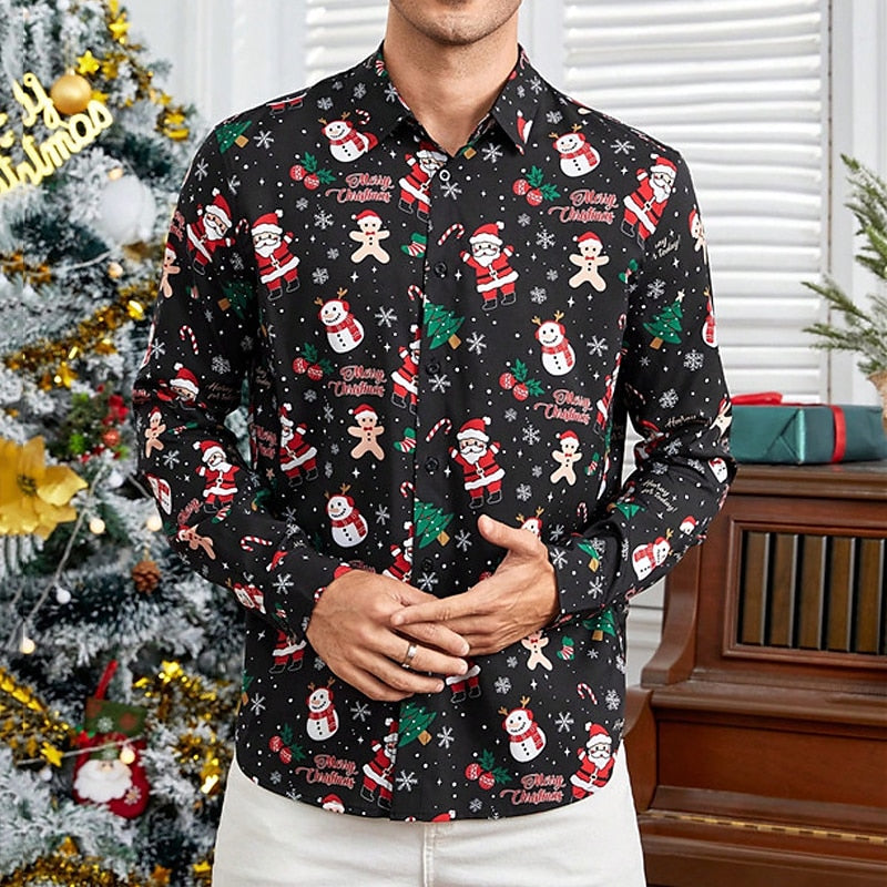 Turndown Long Sleeve Christmas Shirt