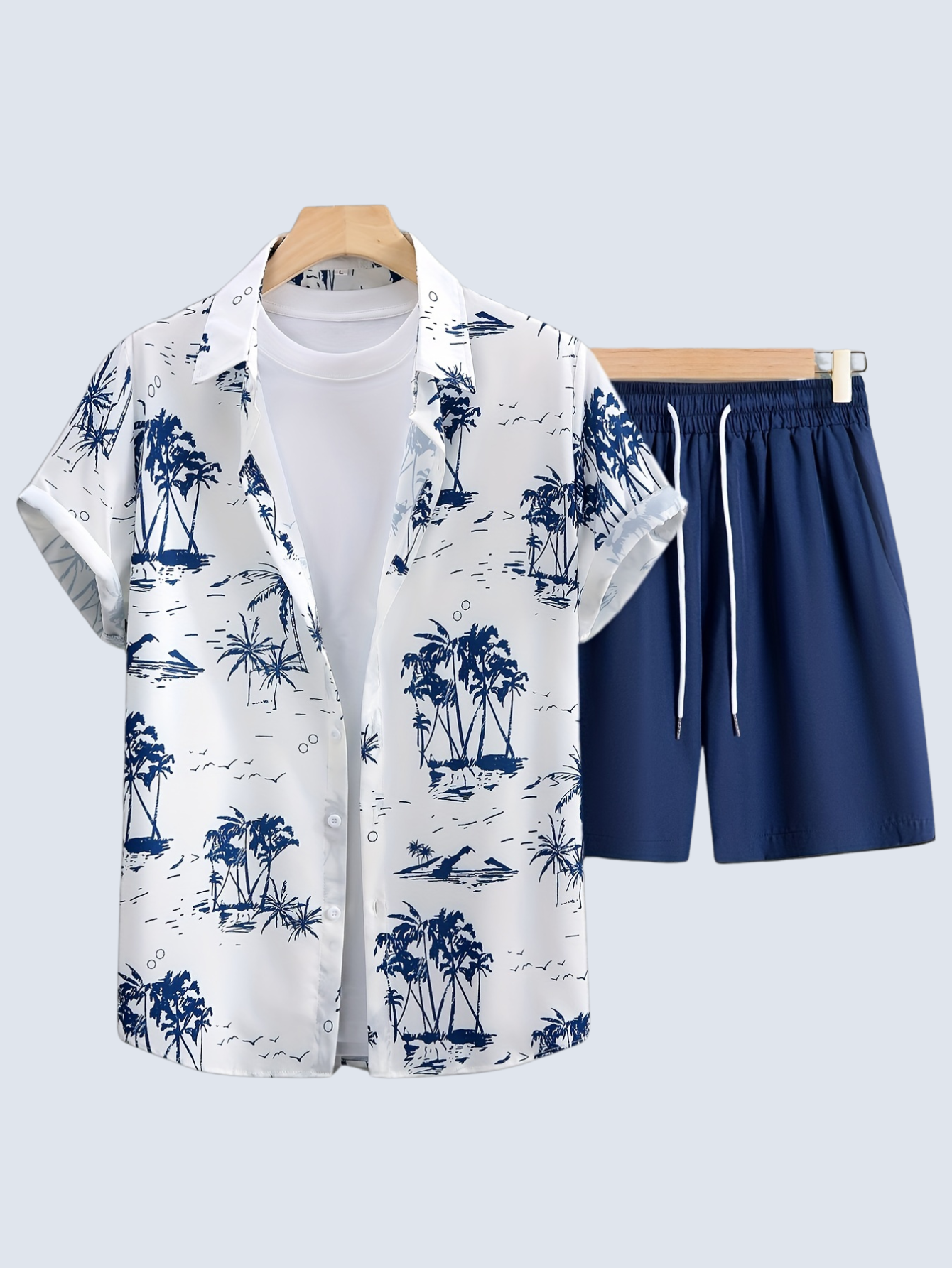 Casual Tree Print Shirt And Shorts Set