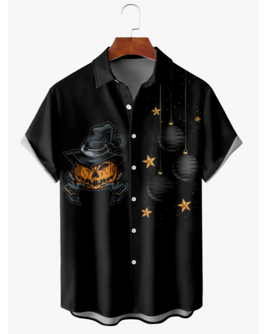 Men's Halloween Skull Print Short Sleeve Shirt