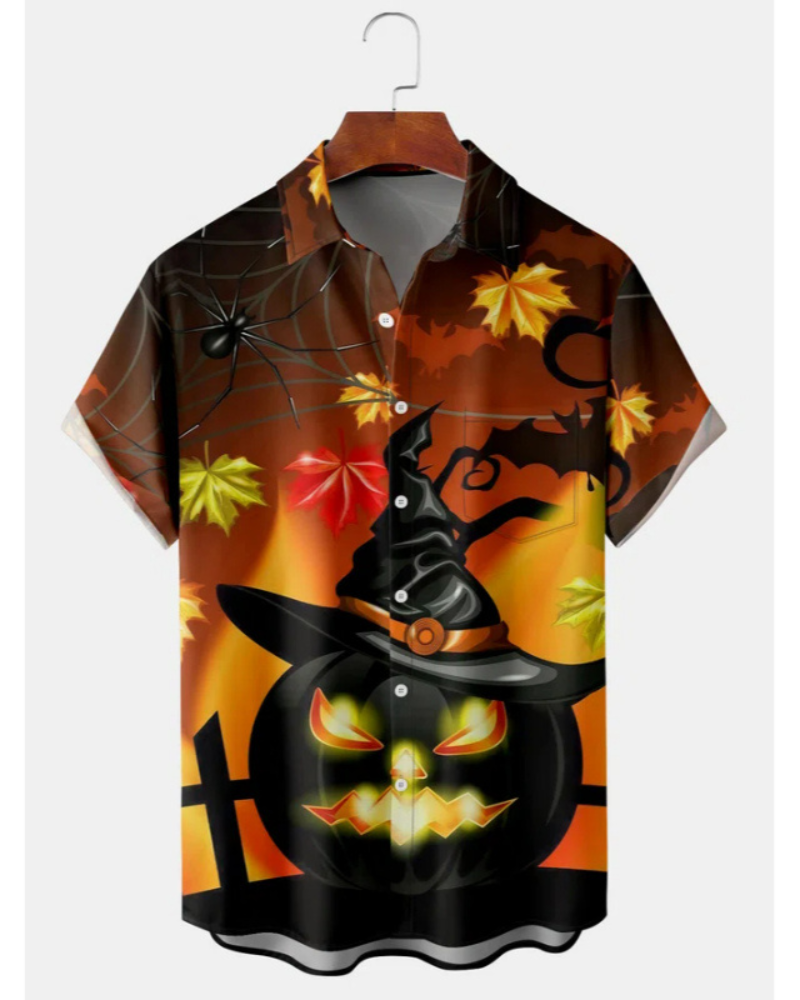 Men's Halloween Pumpkin Print Casual Shirt