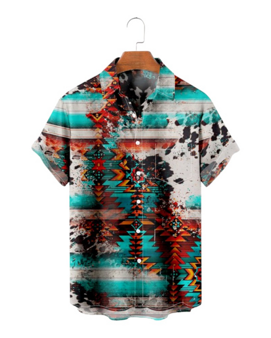 Ethnic Vintage Western Pocket Short Sleeve Shirt