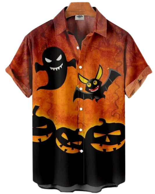 Men's Halloween Printed Casual Short Sleeve Shirt