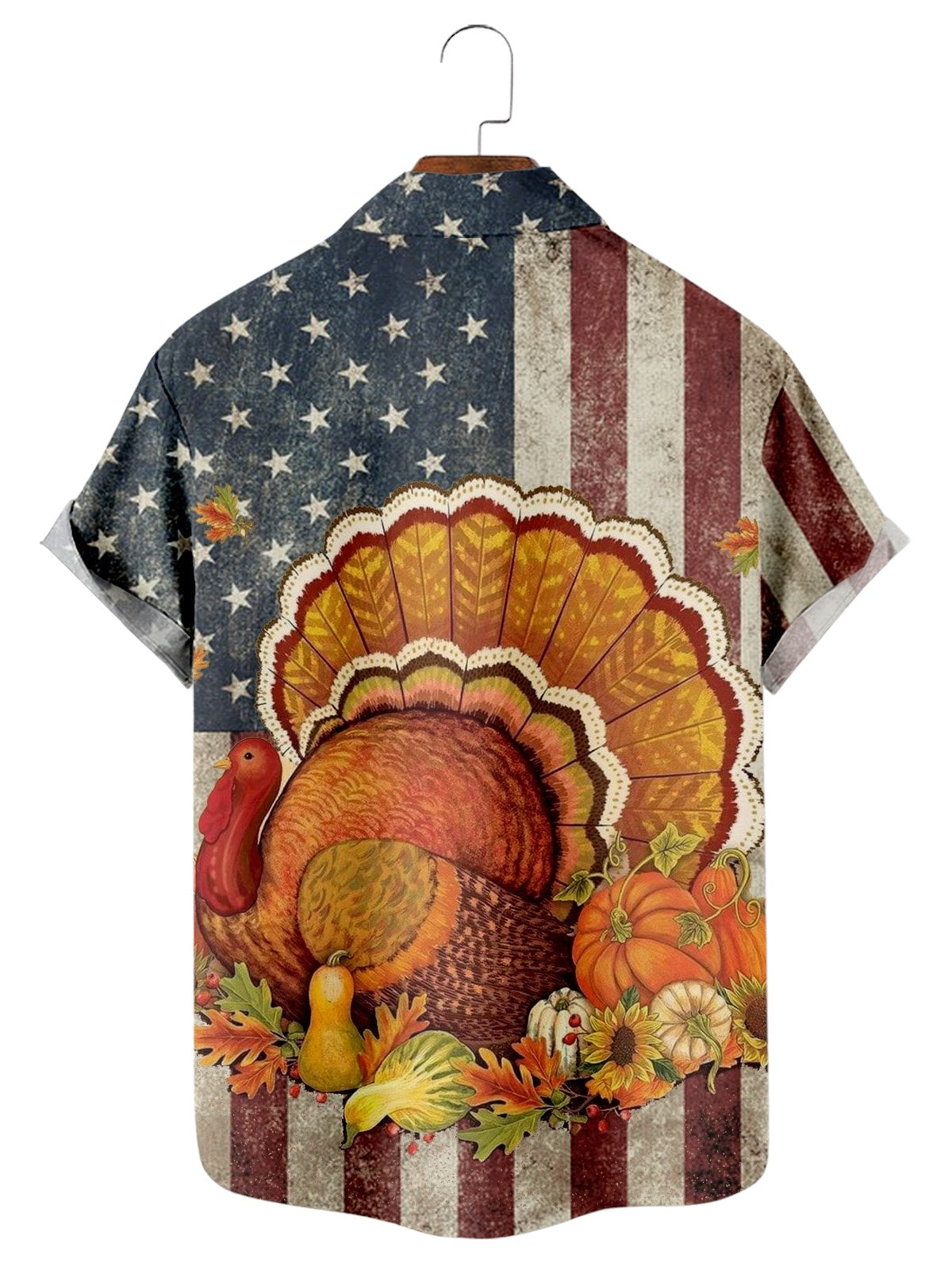 Vintage American Flag Turkey Print Short Sleeve Shirt
