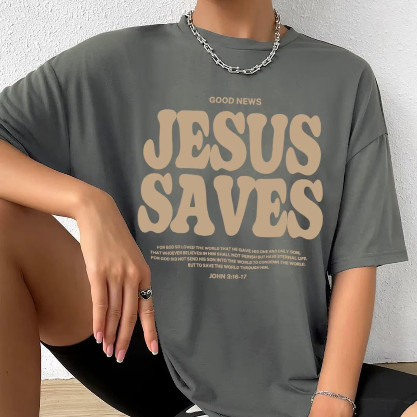 Vintage Jesus Saves Printed Oversized Tshirt