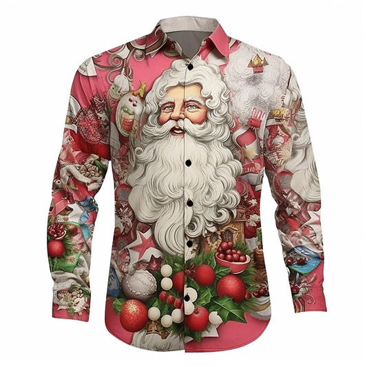 Vintage Santa Claus Christmas Print Shirt