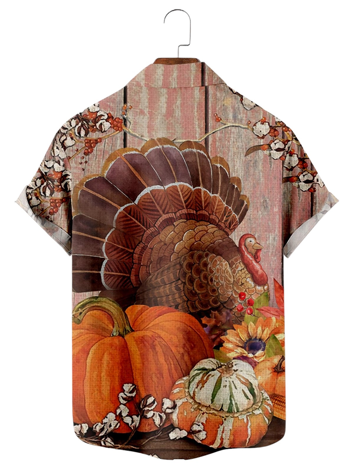 Vintage Thanksgiving Pumpkin Print Short Sleeve Shirt