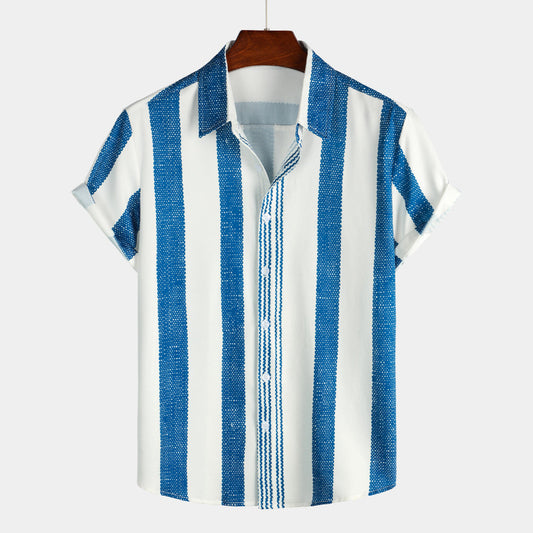 Vintage Vertical Striped Casual Short Sleeve Shirt