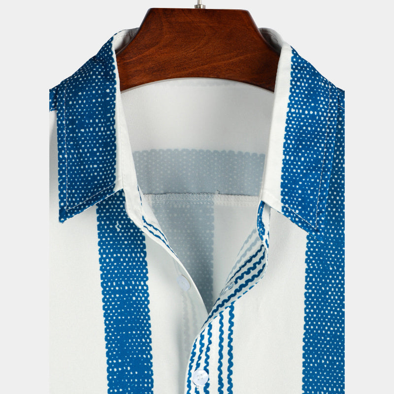 Vintage Vertical Striped Casual Short Sleeve Shirt