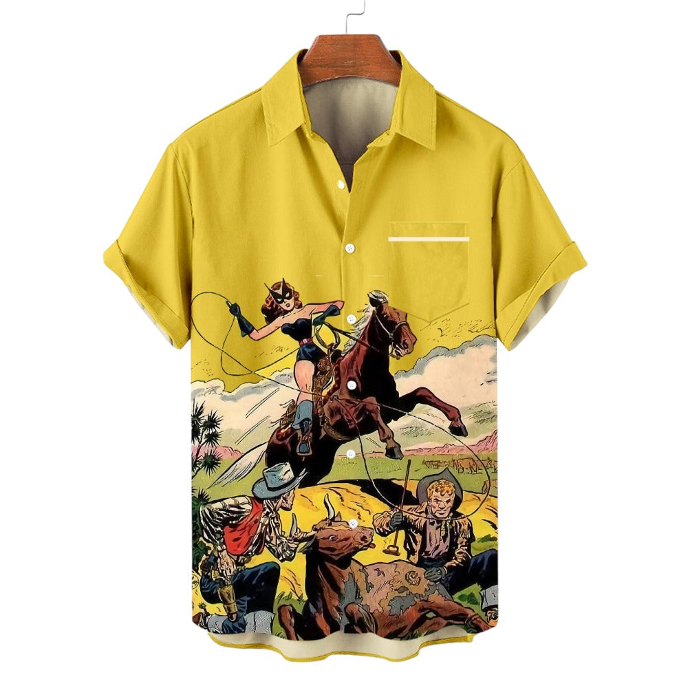 Vintage Western Denim Print Shirt