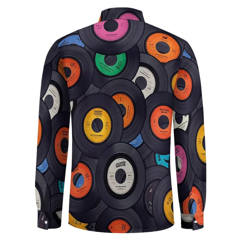 Vinyl Records Casual Printed Long Sleeve Shirt