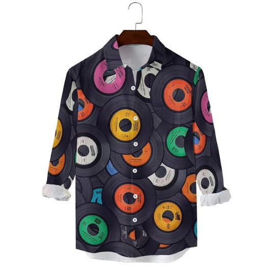 Vinyl Records Casual Printed Long Sleeve Shirt