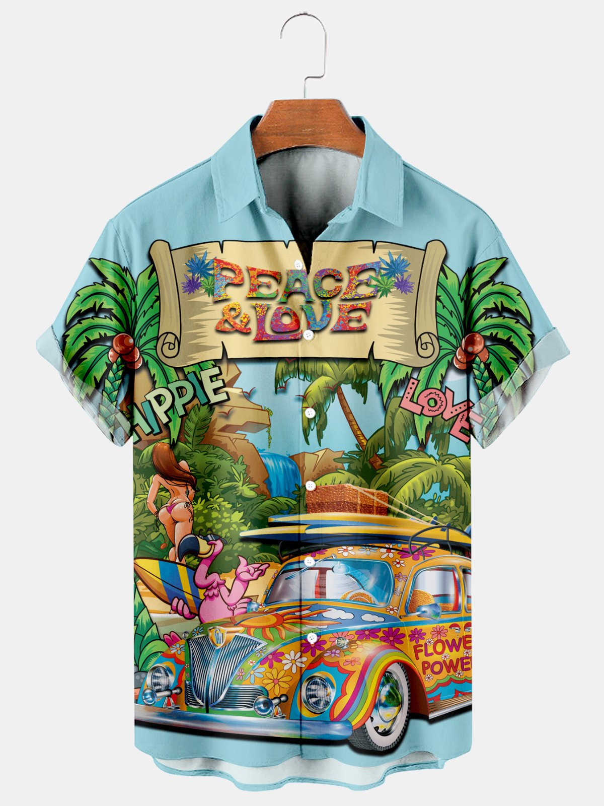 Waterfall And Cars Casual Short Sleeved Shirt