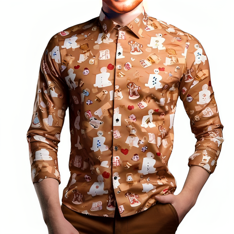 Whimsical Gingerbread Print Long Sleeve Shirt