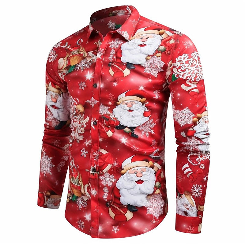 Whimsical Santa Christmas Celebration Print Shirt