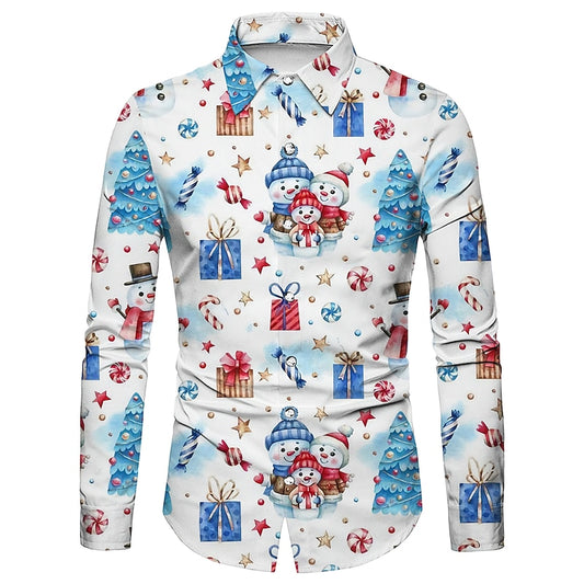 Winter Wonderland Snowman And Christmas Tree Print Shirt