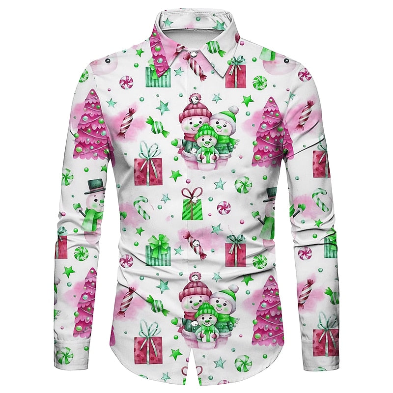 Winter Wonderland Snowman And Christmas Tree Print Shirt