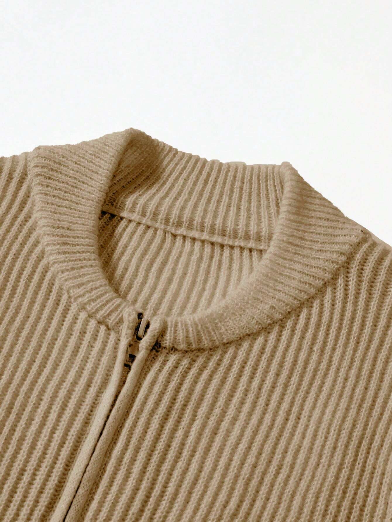 Zip Up Ribbed Knit Cardigan