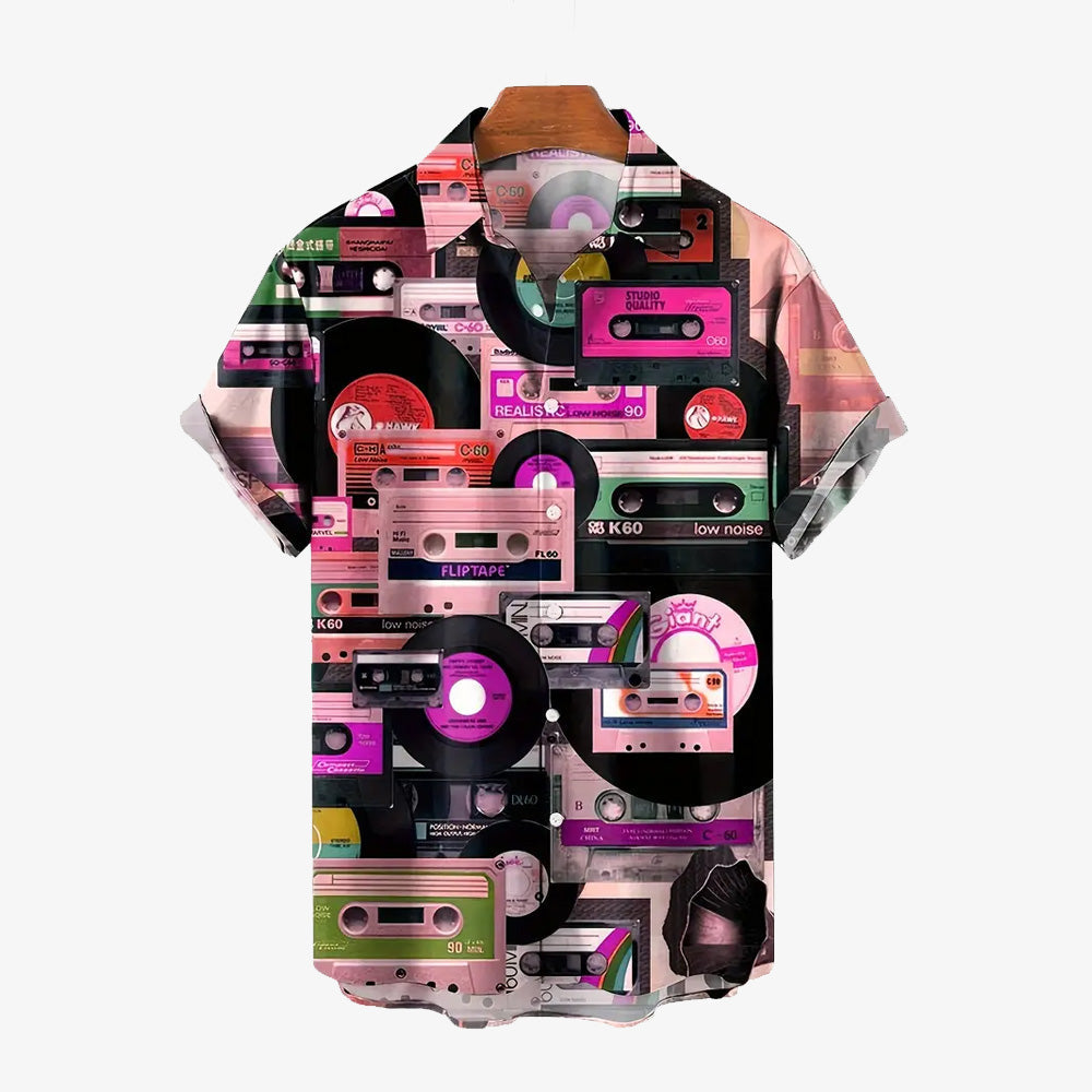 All Over Tape Pattern Casual Short Sleeve Shirt