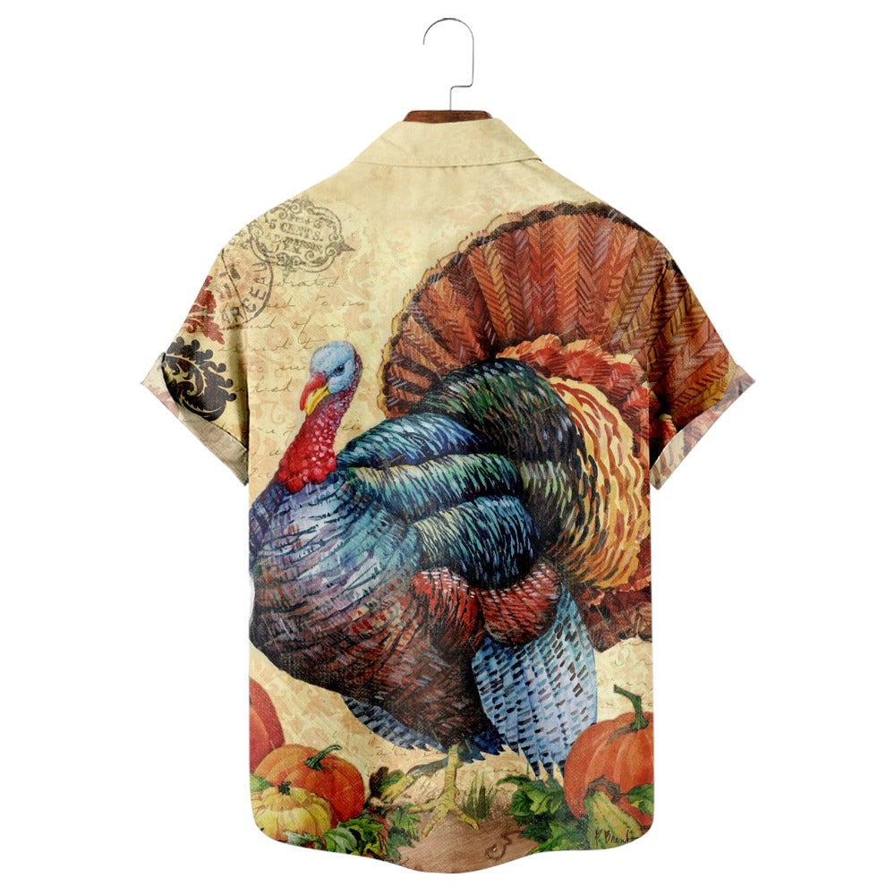 Thanksgiving Pumpkin Print Casual Short Sleeve Shirt