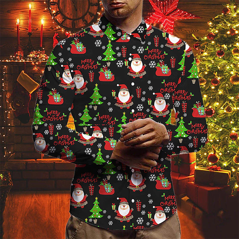 Holiday Print Long Sleeve Christmas Shirt