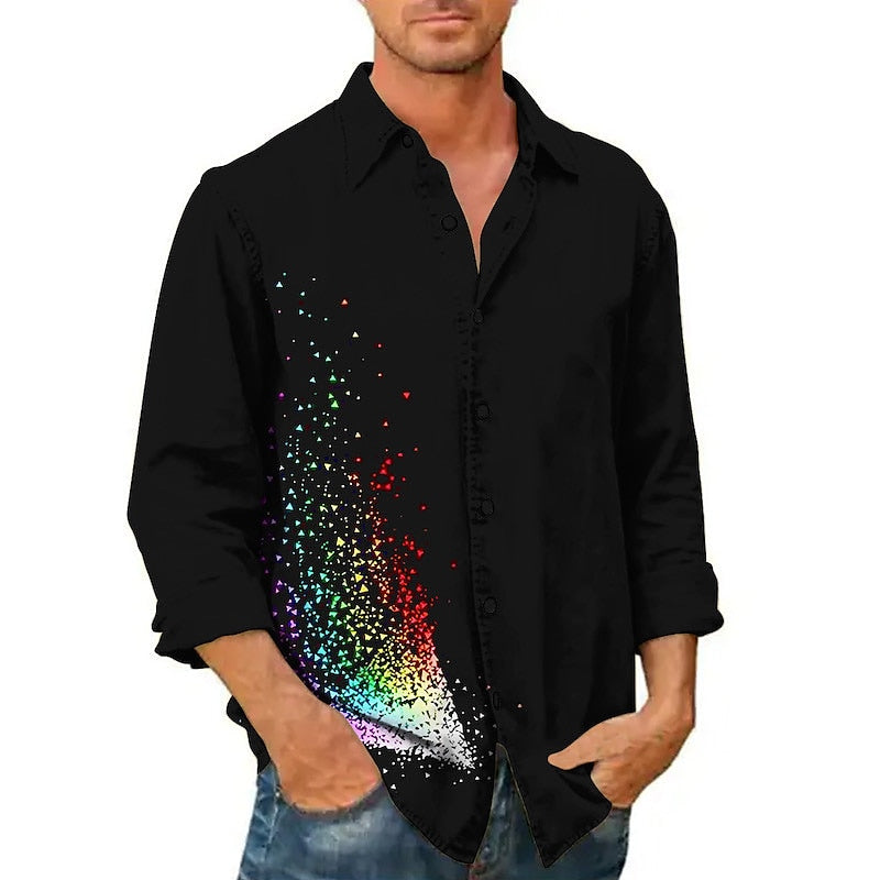 Gradient Graphic Prints Long Sleeve Party Shirt