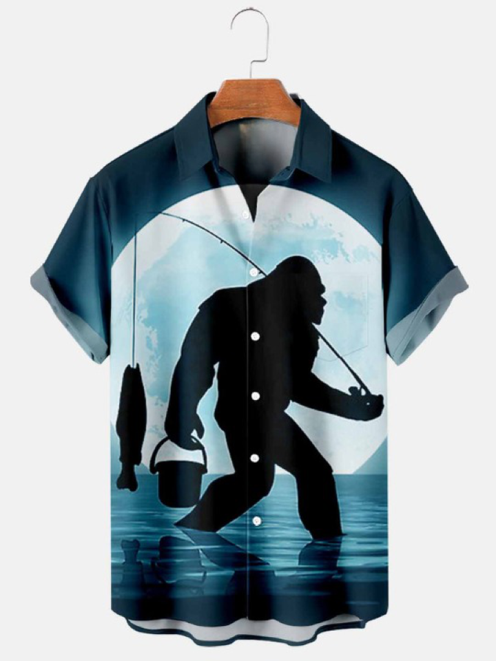 Bigfoot Full Moon Fishing Short Sleeve Shirt