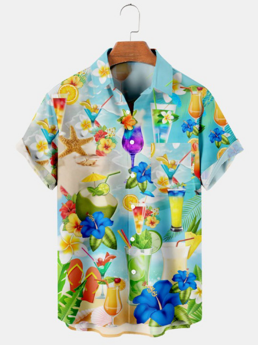 Hawaiian Beach Print Short Sleeve Shirt