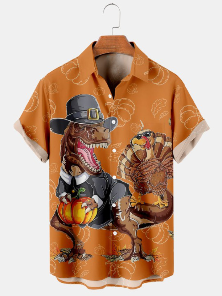 Thanksgiving Turkey Pumpkin Print Shirt