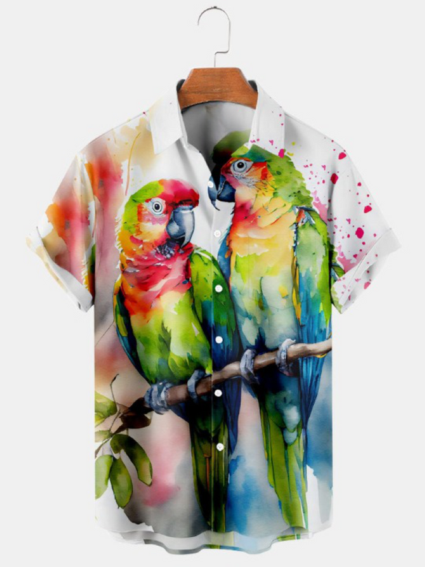 Parrot Print Pocket Short Sleeve Shirt