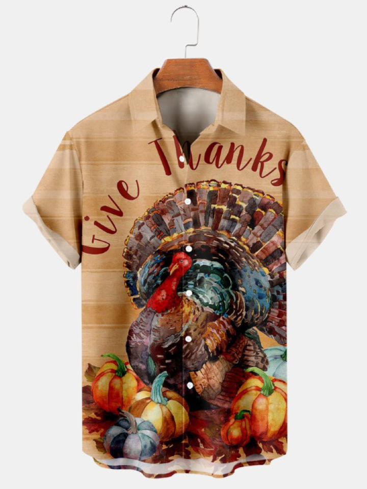 Thanksgiving Turkey Pumpkin Print Shirt