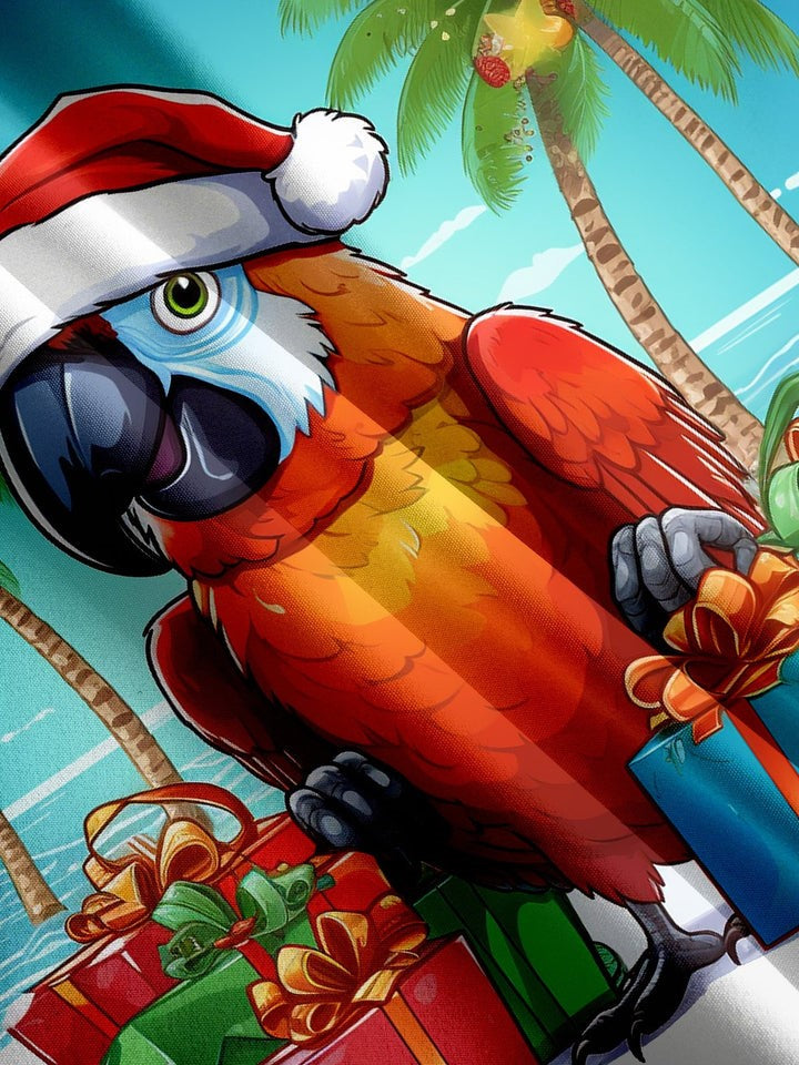 Christmas Seaside Parrot Printed Short Sleeve Shirt