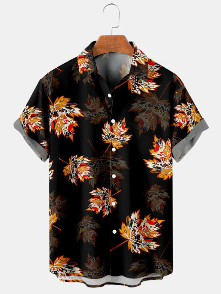 Thanksgiving Maple Leaf Print Casual Shirt
