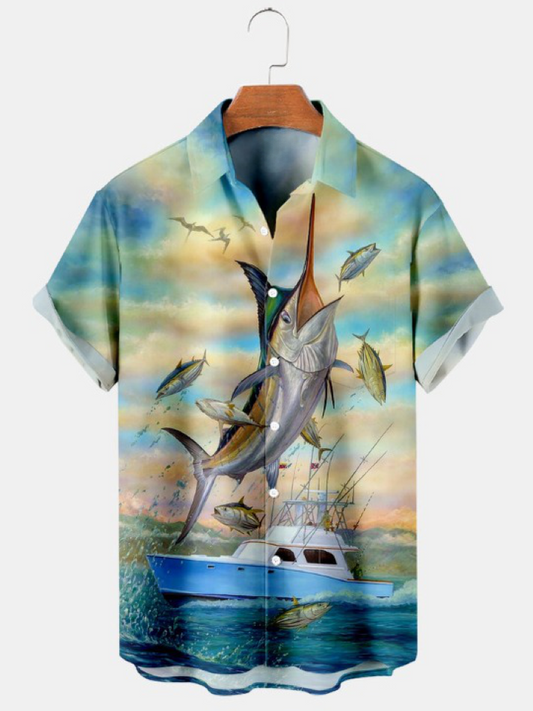 Surf Fish And Coco Print Short Sleeve Shirt