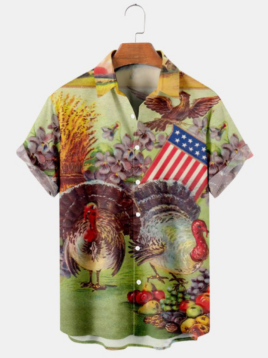 Turkey Flag Print Casual Short Sleeve Shirt