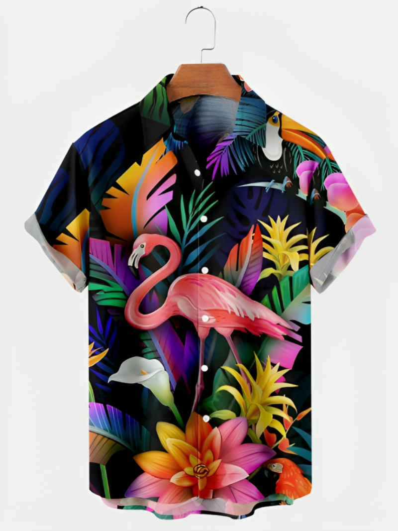 Hawaiian Flamingo Print Short Sleeve Shirt