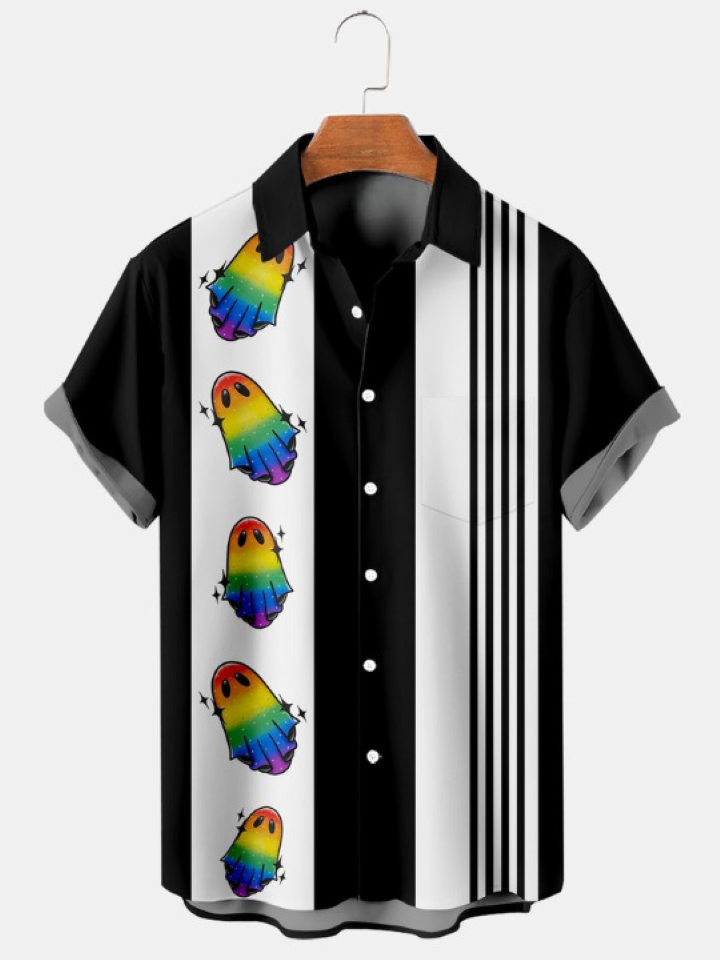 Halloween Fun Rainbow Print Short Sleeve Shirt