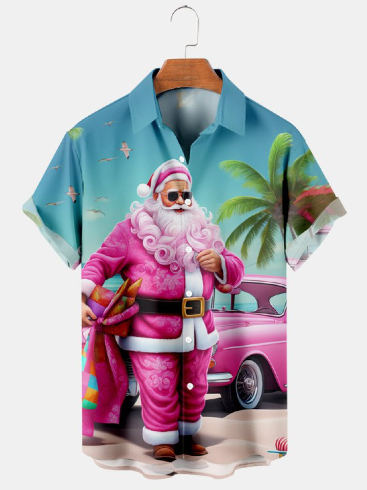 Christmas Seaside Santa Print Shirt