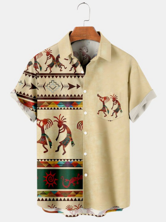 Vintage Western Kokopelli Contrast Print Shirt