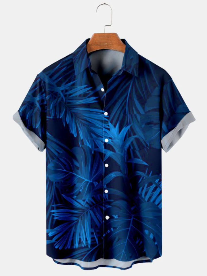 Hawaiian Palm Leaf Print Short Sleeve Shirt