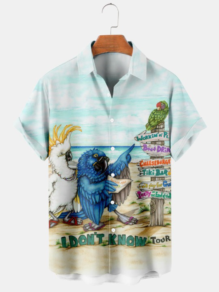 Hawaiian Fun Parrot Print Casual Shirt