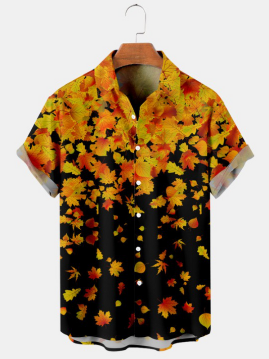 Harvest Maple Leaf Print Short Sleeve Shirt