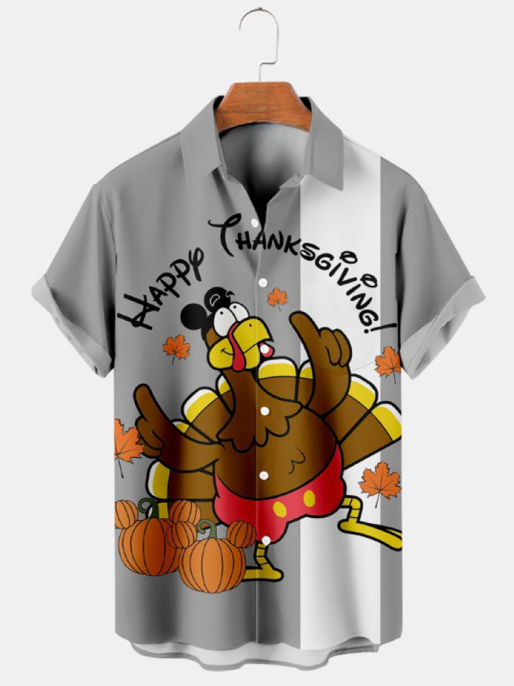 Thanksgiving Fun Turkey Print Casual Shirt