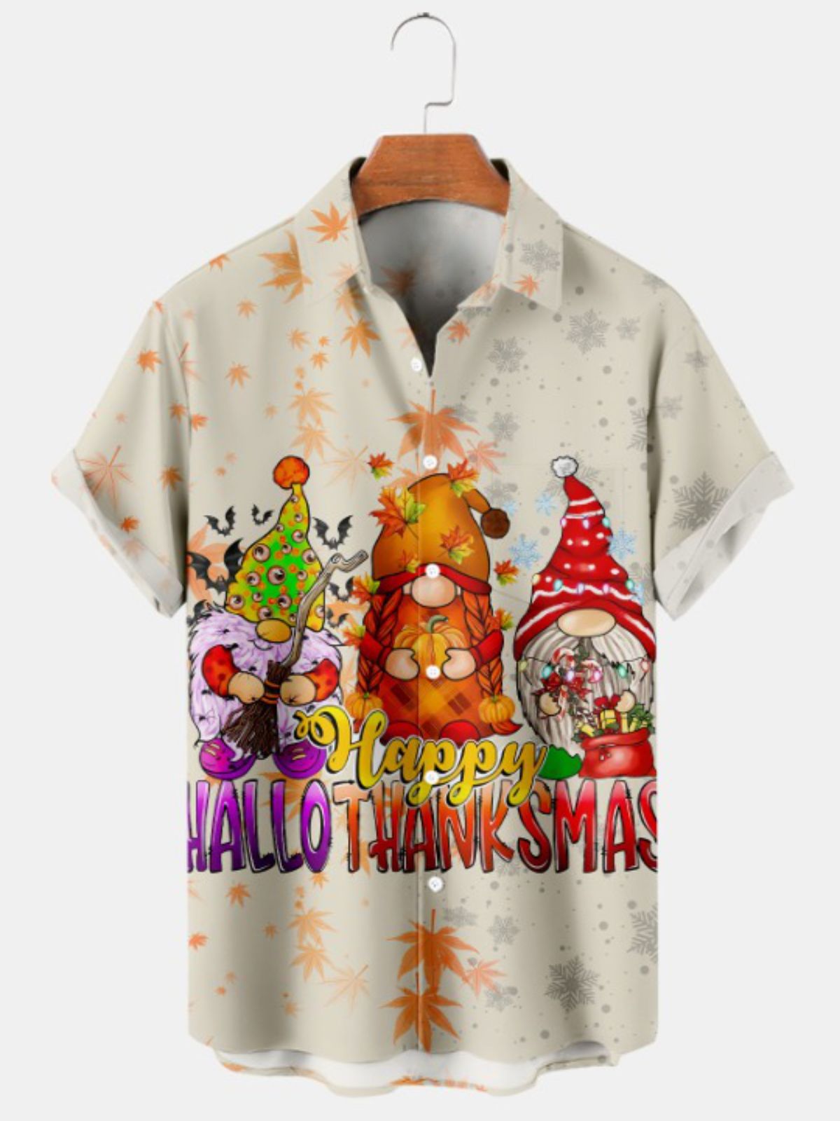 Festive Cartoon Print Casual Short Sleeved Shirt