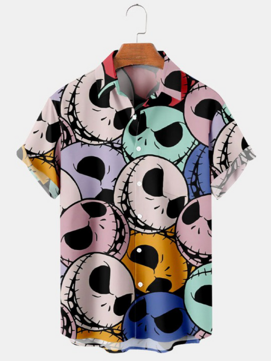 Halloween Jack Print Casual Short Sleeve Shirt